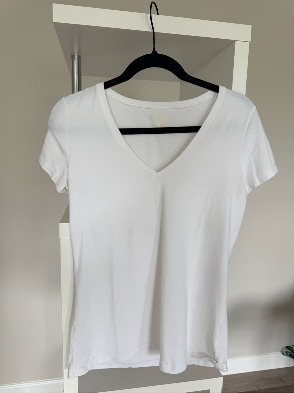 Lilly Pulitzer White V-Neck Top with Gold Logo